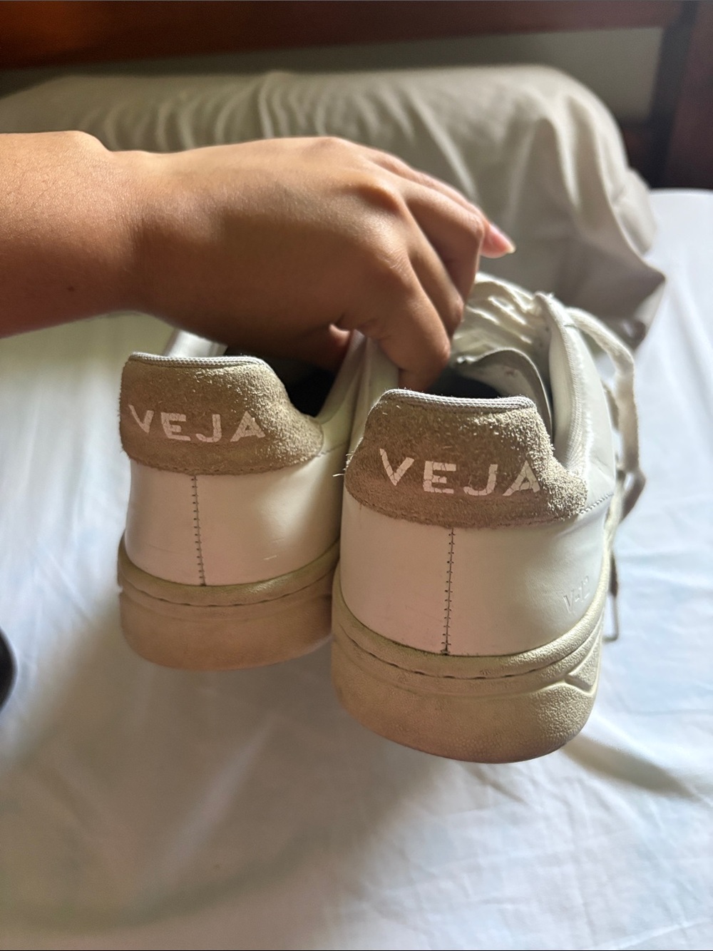 Veja White Sneakers with Tan Suede Heel Tabs - Picture 2 of 3